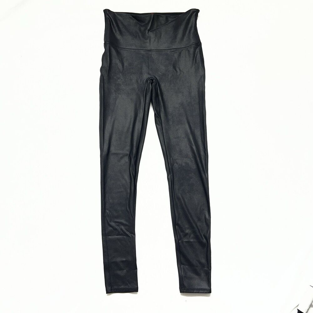 SPANX Faux Leather Leggings Black High Rise Shaping Moto Goth Punk Biker Edgy L